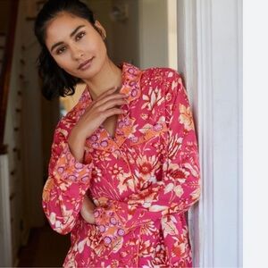 Anthropologie Pink Floral Pajama Top